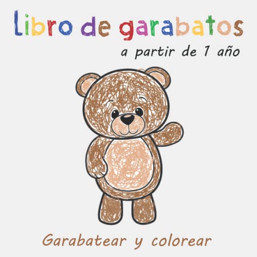 Libro de garabatos a partir de 1 año: Libro grueso para colorear con 50 bonitos y sencillos motivos para garabatear, colorear y aprender las primeras palabras
