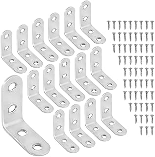 SAMNATE 20pcs Corner Angle Brackets  L Brackets for Wood Heavy Duty Shelf - 40x40x16X2 MM - SS Metal Brackets Right Angle 90 Degree Corner - 80pcs of Screws - Ideal for DIY Furniture Fixations