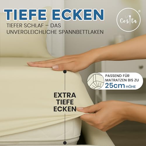 Cozita Basics Spannbettlaken 140x200cm - 100% Baumwoll Jersey Bettlaken, Öko-Tex Zertifiziert, bis 25 cm Matratzenhöhe – Natur – Ansicht 5