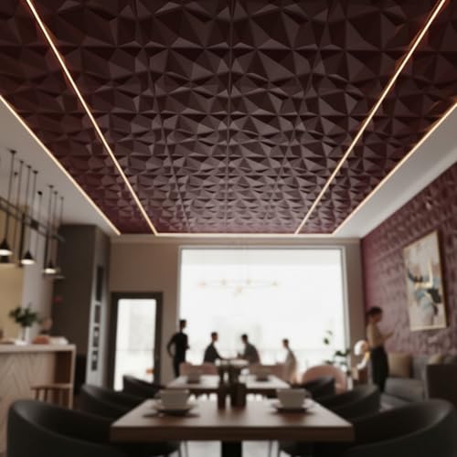 Image of Kayra Decor PVC Panel for Wall - USA Certified SGS Approved PVC Diamond Design, Ruby Rose Color 19.7 inch X 19.7 inch (Pack of 18) - Covers 48.51 Sq. Ft.