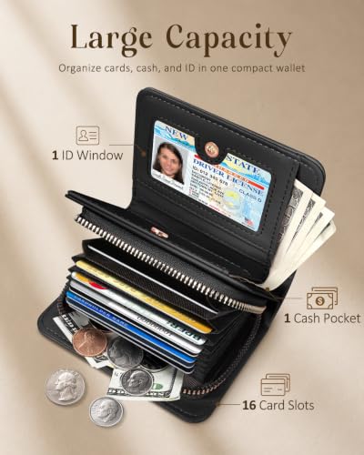 Image of Bistup Luxury Credit Card Holder for Women, Leather Card Organizer, Black Vintage Floral