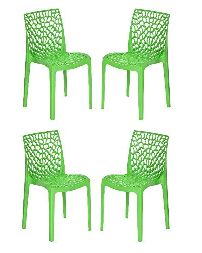 Image of Supreme Web Plastic Chair |Armless Chair for Dining Room Set, Home, Cafe & Outdoor Use |Weight Bearing Upto 220kgs(Color: Parrot Green; Set of 4)