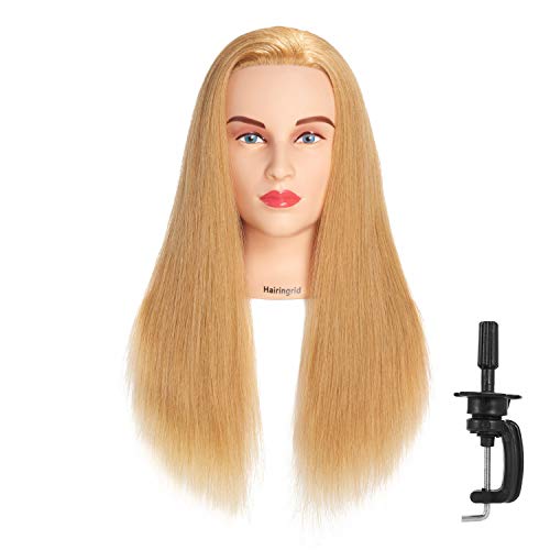 Hairingrid Mannequin Head 24"-26"100% Human Hair Hairdresser Cosmetology Mannequin Manikin Training Head Hair and Free Clamp Holder (R71907W2718A)