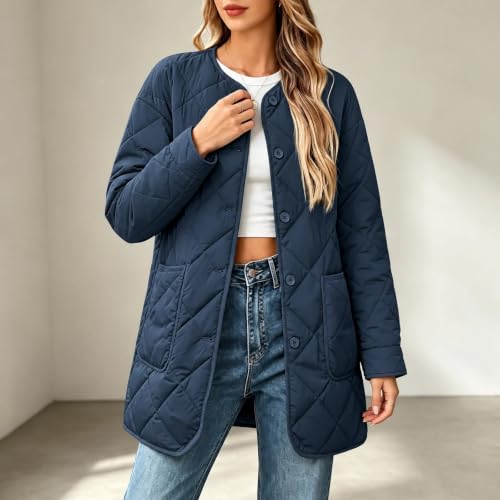 YRAETENM Quilted Jackets for Women Warm Mid Length Lightweight Puffer Coats - image 2