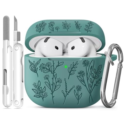 Joremx Hülle für AirPods 4 mit entzückendem lasergraviertem Grasmuster, geeignet für Frauen Schutzhülle für AirPods 4-ANC Inklusive Reinigungsset und Schlüsselanhänger (Grün)