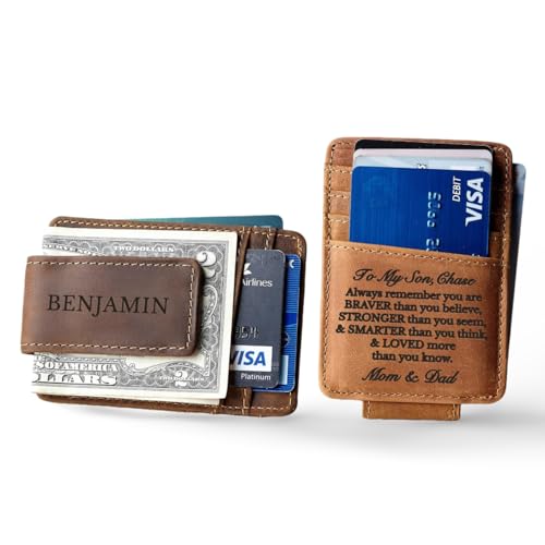 RUGGEDGIFTS Money Clip For Son, Son Graduation Gifts, Son Gift From Mom, Personalized Wallet Boys, Engraved Son Wallet, Christmas Gift For Son, GENUINE Leather