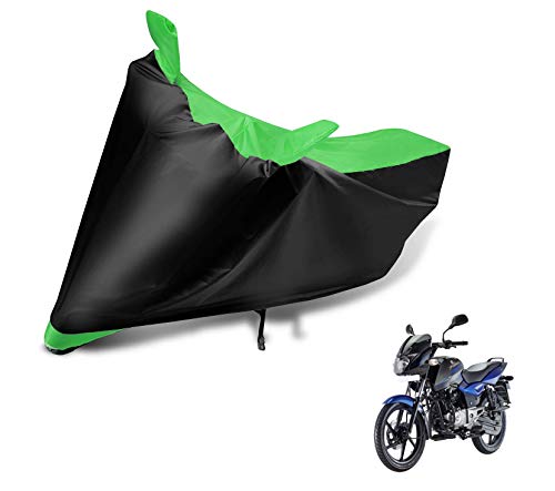 Image of Auto Hub Bike Cover Compatible with Bajaj Pulsar 150 with Mirror Pocket, Dustproof, Heat Resistant, Triple Stitched, Pulsar 150 Bike Cover- Black, Green