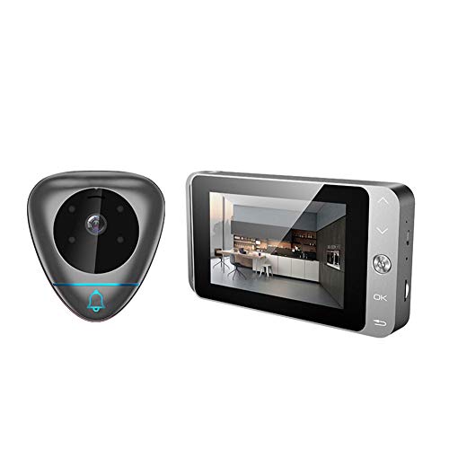YBZS Alarma Timbre De Visión Nocturna,Visor De Ojo De Gato Inalámbrica/con 4 Pulgadas Timbre Video Inteligente/con Foto T-Auto/Grabación Y Detección De Movimientos