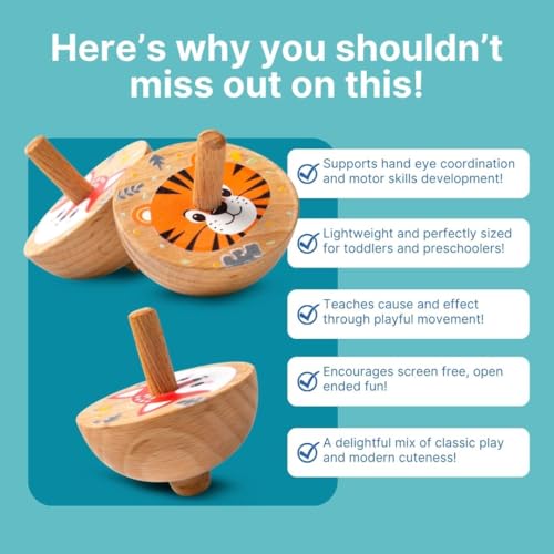 Image of Cots and Cuddles Wooden Spinning Tops for Kids Age 3+ | Handcrafted Montessori Toys | Safe & Non-Toxic | 3pc Classic Toy Set for Fine Motor Skills & Return Gifts (Random)