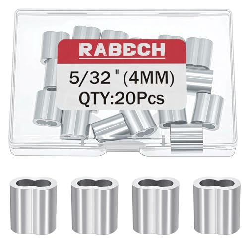 RABECH 5/32 Inch Aluminum Crimping Loop Sleeve 5/32" 4MM Cable Ferrules Crimp Loops Sleeves for Wire Rope (Pack of 20Pcs)