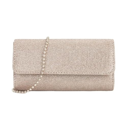 YUEZHAN Bolso De Noche Bolso Elegante De Noche con Cadena De Cuentas para Mujer Bolso De Mano para Boda Bolso De Mano para Fiesta Bolso Cruzado para Mujer para Diversas Ocasiones Color Champán