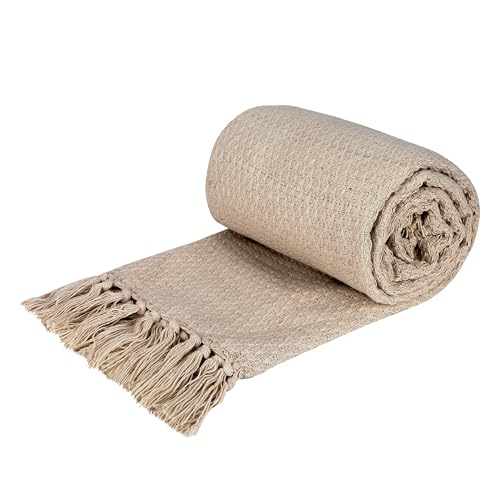 Scarlet Larkspur 100% Cotton Throw for 1-Seater (127x152 cm) – Natural Color, Lightweight, Super Soft & Breathable All-Season Bed/Sofa/Chair Throw Blanket