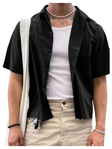 SHENHE Men's Button Up Shirt Short Sleeve Summer Casual Going Out Loose Fit Shirt Top