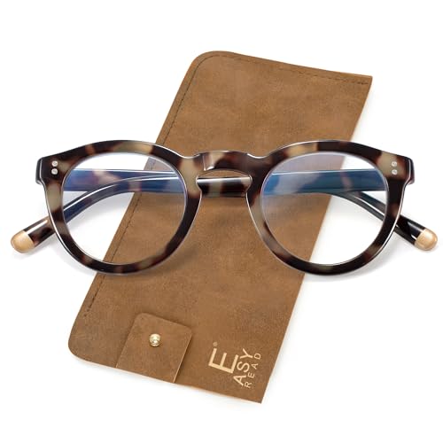 Image of EASY READ Retro Round Blue Light Blocking Reading Glasses for Women,Anti UV Readers for Women with Spring Hinge