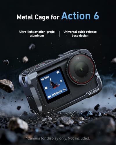 Image of TELESIN Aluminum Alloy Protective Frame Case for DJI Osmo Action 6 Camera, Quick-Release Metal Rabbit Cage Protective Frame Housing Sleeve with 1 /4 inch Screw and Cold Shoe