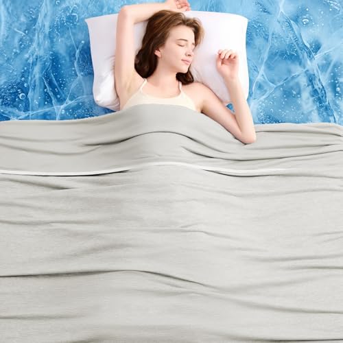 L'AGRATY Cooling Blanket (150x200cm Double) for Sweats Absorbs Heat to Keep Adults Cool on Warm Nights, Q-Max 0.5 for Hot Sleepers, Ultra-Cool Lightweight Blanket for Bed, LightGrey