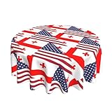Tischdecke mit amerikanischer und georgischer Flagge (60 Zoll Durchmesser) – Festliche Tischdecke für Restaurants – Runde Schreibtischdecke