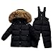 Bambino Tuta da Sci - Piumino con Cappuccio + Pantaloni da Sci Completo da Neve 2 Pezzi Tuta da Neve per Bambino Snowsuit Caldo Invernale Salopette e Giacca Cappotto, Nero 3-4 Anni