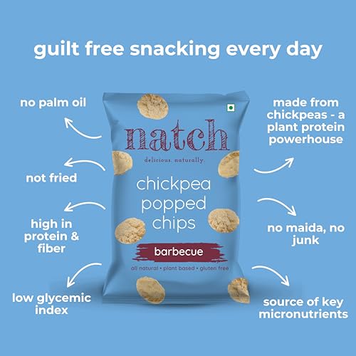 Image of Natch Chickpea Popped Protein Chips, Healthy Snacks, Low Calorie, Not Fried Not Baked, Vegan, Gluten Free, Rich in Fiber, Barbecue Flavour, 55gm each (Pack of 6)
