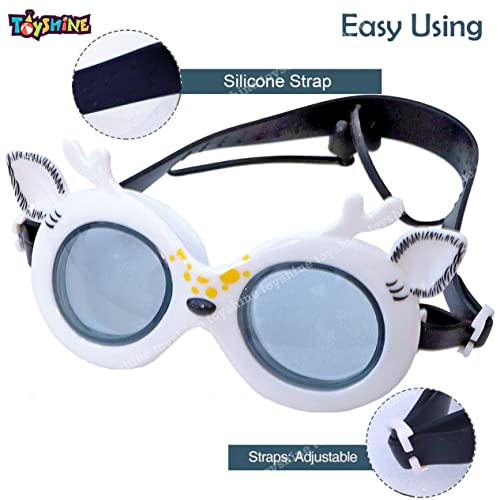 Image of Toyshine Swim Goggles, (Stag Design) Anti Fog No Leaking Clear Vision Water Pool Swimming Goggles (Age 6-14),White - Multi SSTP