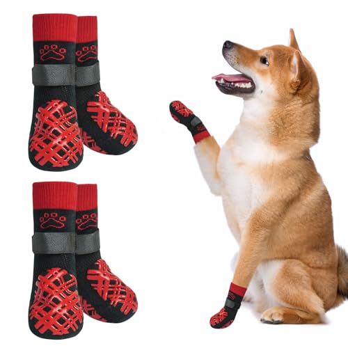 BEAUTYZOO Anti Slip Dog Socks, Dog Shoes for Hot Pavement & Hardwood Floors