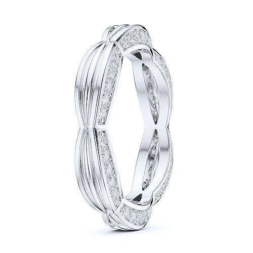 THELANDA Sterling Silver 4mm Special Two Sides Setting Infinity Waves Patterned Simulated Round Diamond Genuine Moissanite Full Eternity Band Wedding Ring4