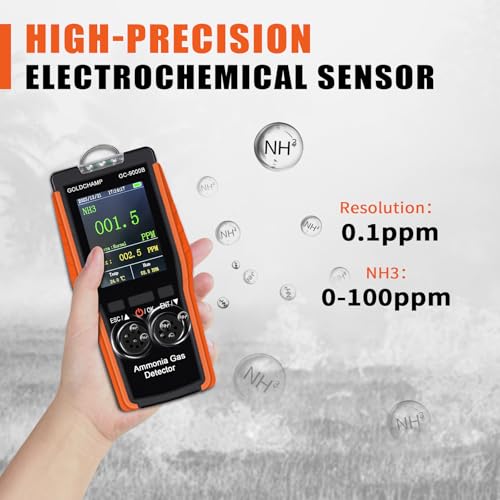 3-in-1 Ammoniak-Gas-Detektor mit Alarm Hochpräziser Sensor misst 0~100 PPM NH₃, Temperatur/Luftfeuchtigkeit, geeignet für landwirtschaftliche Haushalte, industrielle Fabriken GC-9000B
