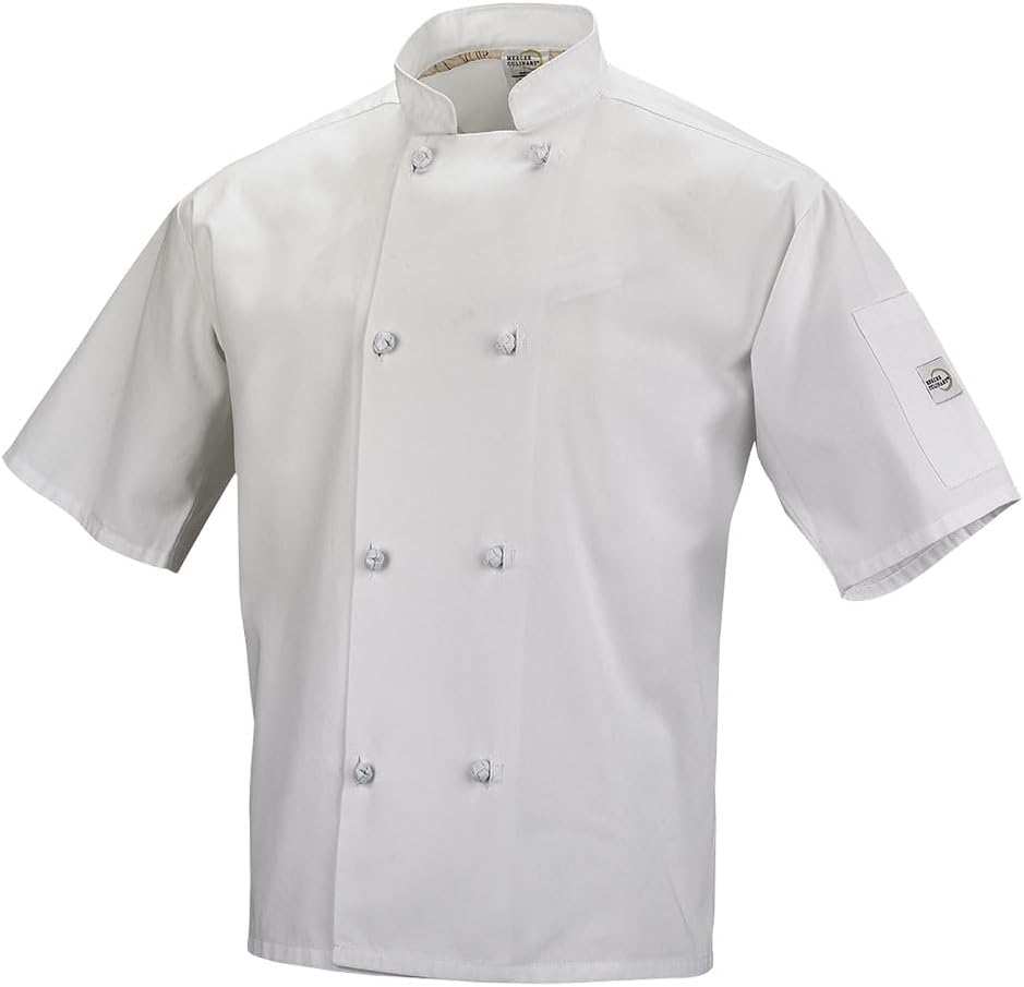 Mercer Culinary Millennia ユニ 半袖クックジャケット 布結びボタン付き
