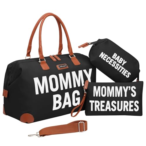 Image of KABAQOO Mommy Bag for Hospital, Diaper Bag Tote with Changing Pad, Hospital Bags for Labor and Delivery, Large Travel Diaper Tote for Boys & Girls, Black