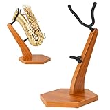 STRICH サックススタンド 木製 アルト/テナー兼用 無垢材 安定感 フロアスタンドホルダー 重量ベース マホガニー色 FH-4