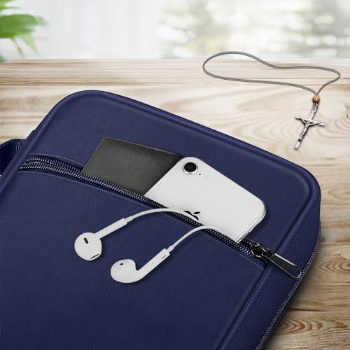 Image of FINPAC Bible Cover, Carrying Book Case Church Bag Bible Protective with Handle and Zippered Pocket, Gift for Mother Lady Women Men, Navy