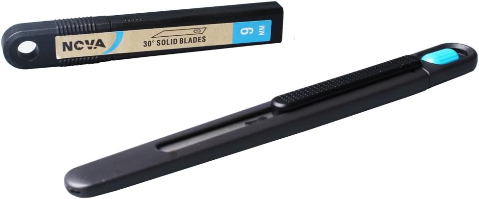 NOVA Slim Box Cutter Replacement Blade: 9mm Blade, 30 Degree Point Tip, Perfect for Paper, Boxes, Craft, Shrink Wrap, Foam, Plastic, Thin Metal, Utility (10 Pack)