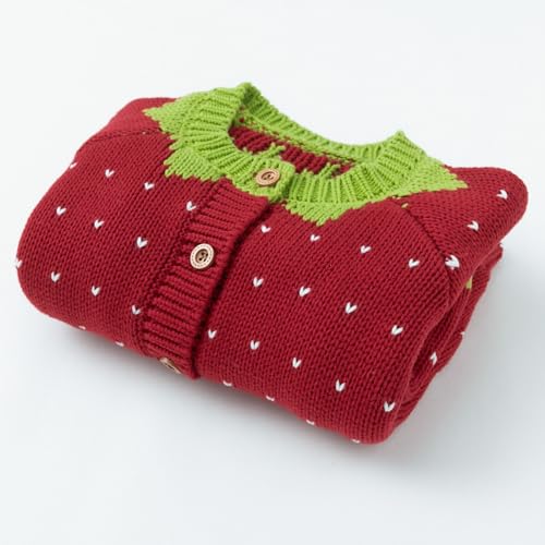 Image of Simplee kids Baby Sweater Toddler Girls Cardigan Sweater Embroidered Strawberry Knit Sweater