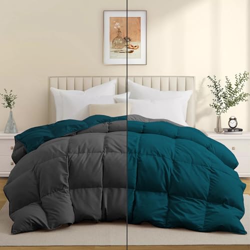 Image of Duel Tone Luxury Comfort 500 GSM Winter Comforter Double Bed Size 90 inchX100 inch - Quilt for Heavy Winter Comforter 500 GSM Microfiber Fill - Duvet /Blanket Double Bed - Teal /Dark Gray Color