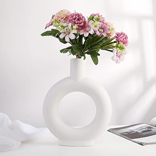 Whjy 9 Inch White Circle Hollow Ceramic Vase, Korean Minimalist Style Home Decoration, Nordic Style Vase, For Living Room, Bedroom, Coffee Shop, Hotel, Wedding #TOP2