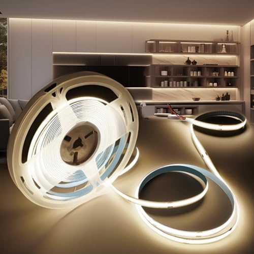 BAGZY COB LED Strip Light 12V 5M/16.4ft Width 8mm Natural White 4000K Self Adhesive Flexible Cuttable 320LEDs/M Tape Lights CRI90+ Uniform Dotless for Kitchen Under Cabinet (No Power Supply)