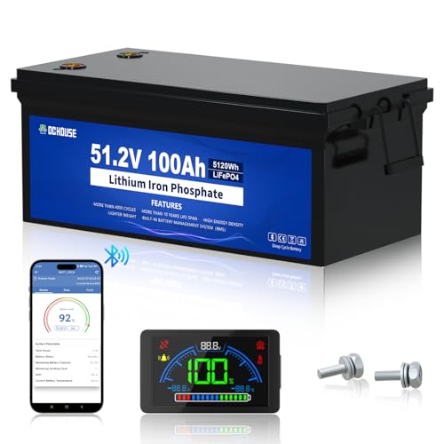 DCHOUSE Batería para carrito de golf de 48V y 100Ah, BMS integrado, monitor LCD y aplicación...