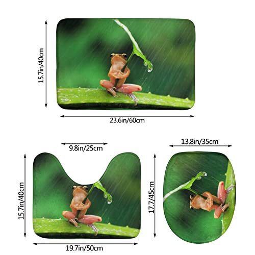 DIRYKILP Frosch mit Blatt Regenschirm 3 Stück Badvorleger Set Badematte + Konturmatte + Toilettendeckelbezug mit rutschfester Klebeunterseite – Bild 4