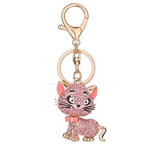 Preisvergleich Produktbild TREESTAR Anhänger für Handtasche und Schlüsselanhänger Auto Anhänger Katze Strass Creativ Schlüsselanhänger Anhänger Auto Accessoires Geschenkidee für Mädchen 11 * 4cm Rosa