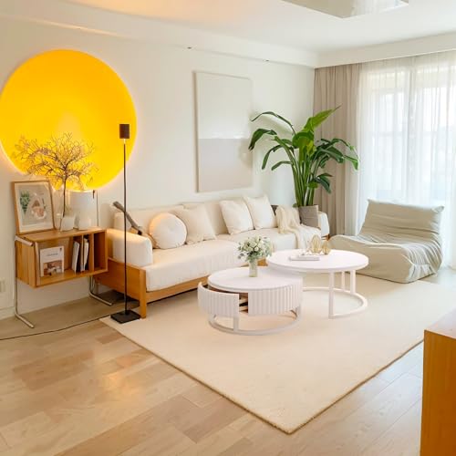 GonTzolkin Runder Couchtisch Weiß 2er Set Moderne Wohnzimmertisch Rund Marmor Couchtisch Mit Stauraum Holz Beistelltisch Weiss Metallrahmen Satztische Fürs Wohnzimmer Schlafzimmer Büro – Bild 4