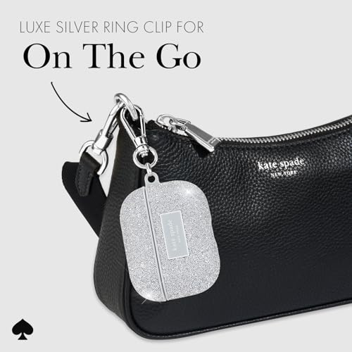 Image of kate spade new york AirPods Pro Protective Case with Keychain Ring - Crystal Pave Silver, Compatible with AirPods Pro 2nd / 1st Generation