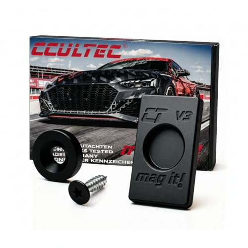 MAG-IT! Carbon – Kleinster und stärkster rahmenloser magnetischer Kennzeichenhalter, TÜV-geprüft mit Gutachten, 100 % legal. Für Blechkennzeichen! (Blechschraube, EIN Blechkennzeichen)