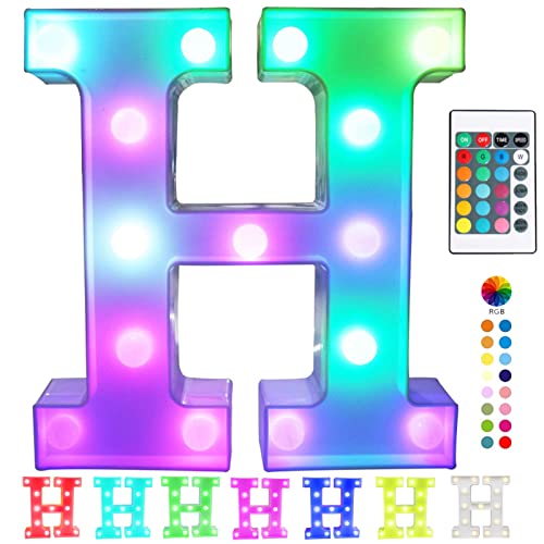 Image of Pooqla Colorful Marquee Letters LED Light Up Letters with Remote, Party Birthday Letter with Lights Decorations for Classroom Room Dorm Home - Multicolor Letter H
