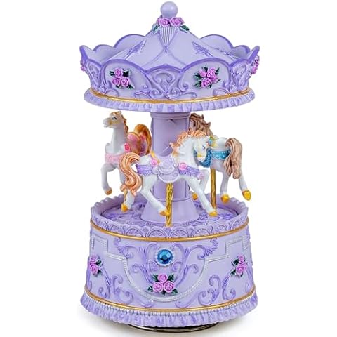 Mr.Winder Handcrafted Carousel Music Box with Colorful Lights,Vintage Horse Musical Figurine,for Home Décor,Christmas Valentine's Day Birthday Gifts for Girls,Friends,Kids,Plays Canon in D Tune Cover