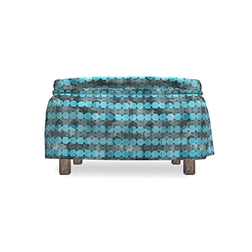 Ambesonne Grunge Ottoman Cover, Contemporary Art Dots, 2 Piece Slipcover Set With Ruffle Skirt For Square Round Cube Footstool Decorative Home Accent, Standard Size, Pale Blue Grey #TOP1