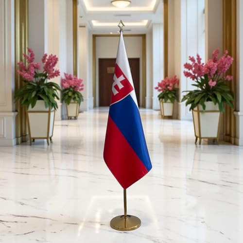 Drapeau Slovaquie intérieur mât pied inox pour bureau et école