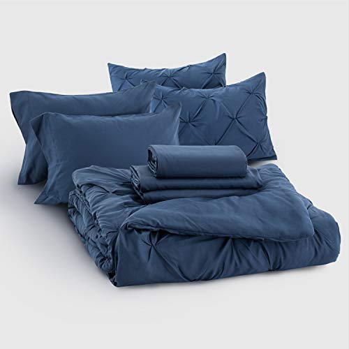 Bedsure Navy Comforter Set Queen - Bed In A Bag Queen 7 Pieces, Pintuck Bedding Sets Navy Blue Bed Set With Comforters, Sheets, Pillowcases & Shams #TOP7