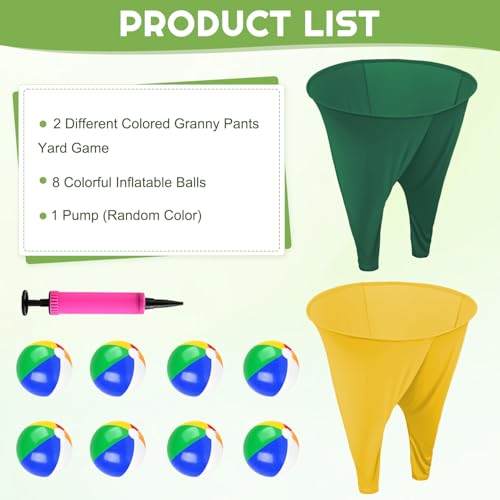 Image of ROMANKAS Granny Pants Outdoor Game Green Granny Pant Yard Game with 8 Bouncy Balls and 1 Air Pump (Random Colors) 2 Pack Grandma Pant Games Gold Adult Granny Pants Games for Backyard Party