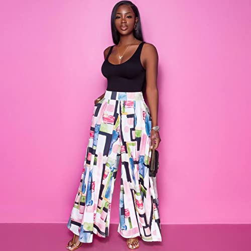 Wide Leg Pants for Women Casual Colorful Printed High Waist Palazzo Lounge Pants Loose Fit Trousers with Pockets4