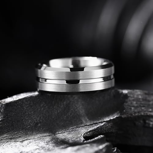 Image of King Will Tungsten Carbide Wedding Band for Men Women-6 /8 /10mm Width Multicolor Available with Grooved Center Wedding Ring Suitable for Work, Gym Comfort Fit Size 4-16